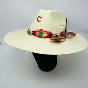 Charlie 1 Horse Hissy Fit Straw Cowboy Hat Medium Aztec Turquoise Concho Feather